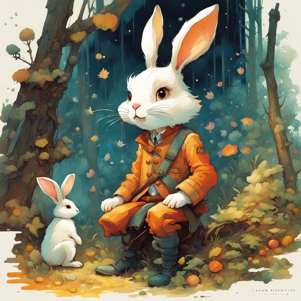 Cute Bunny Storybook Illustration in Acrylic Art Style