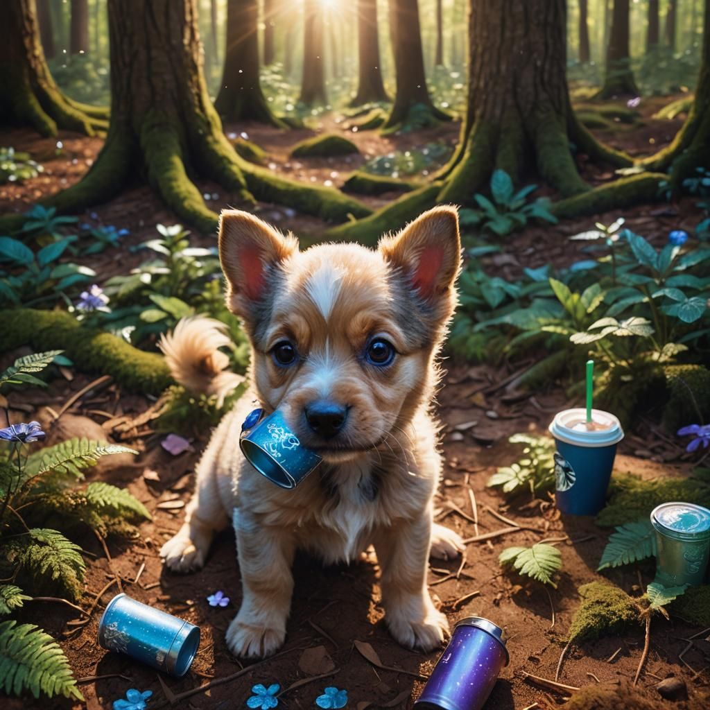 Whimsical Puppy Sipping Starbucks: Matte Painting