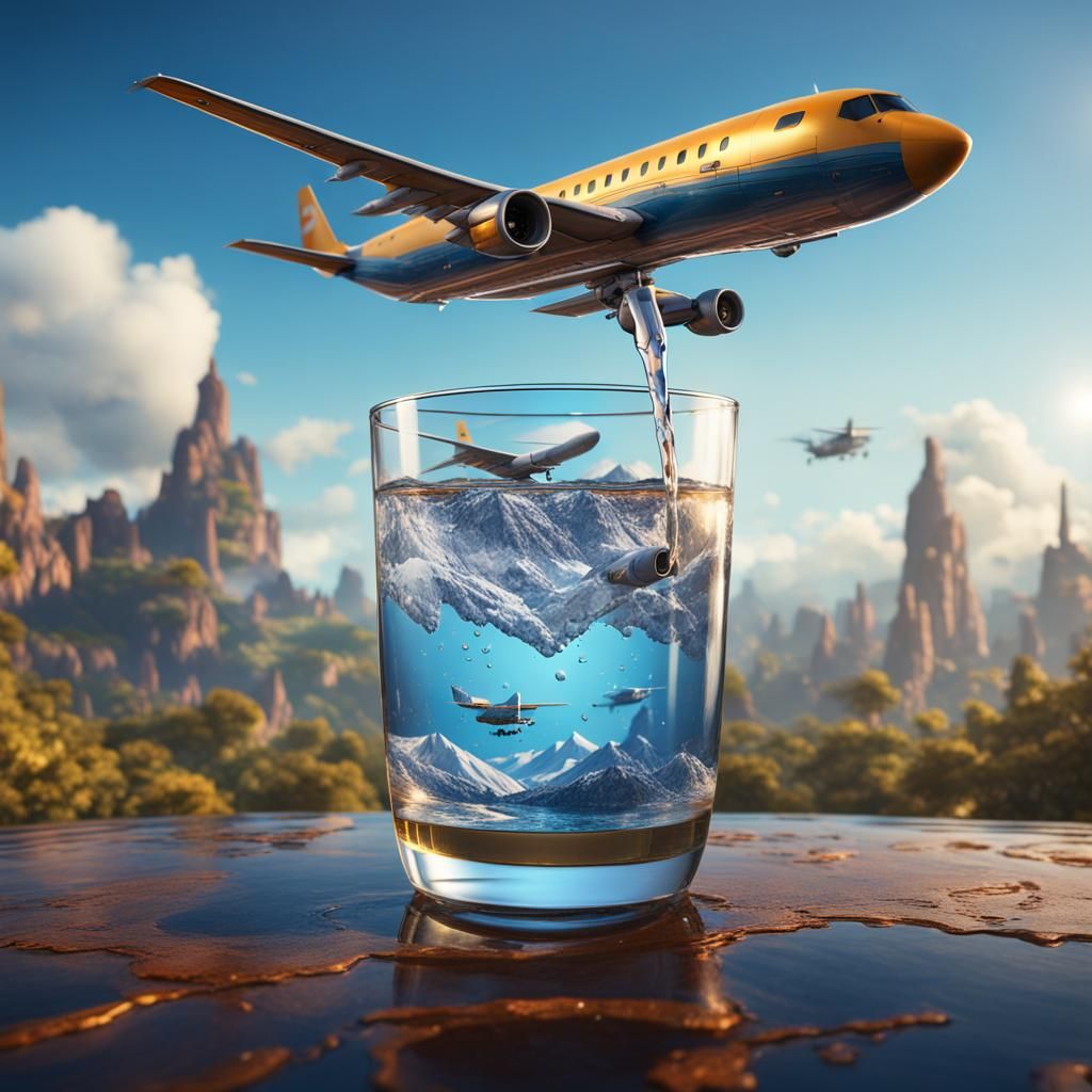 Airplane Over Water Glass: Fantasy Concept Art