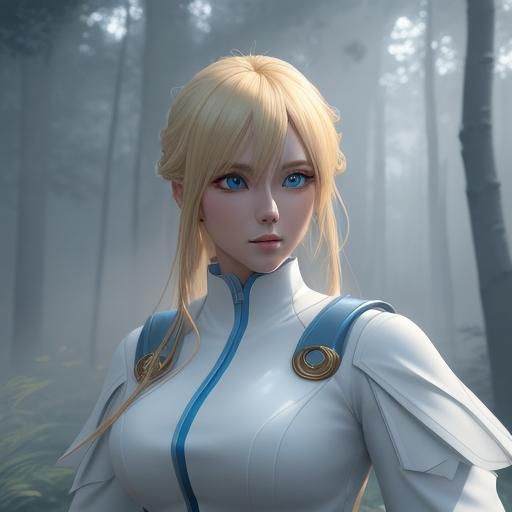 Anime Girl in Mystical Forest, 3D Cel-Shaded Art