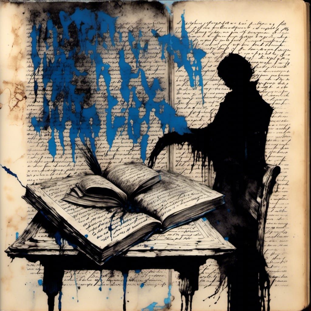 Cursive Writing in Antique Book: Macabre Art