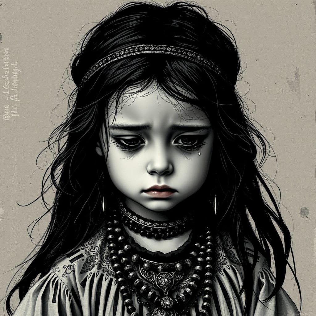 A Contemplative Bohemian Child in Chiaroscuro