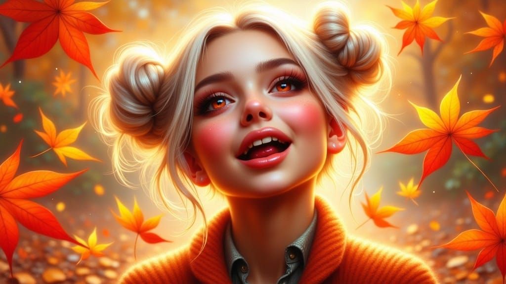 Joyful Woman in Autumnal Fantasy Glow