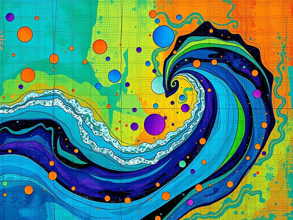 Mystical Atlantis Collage in Vibrant Digital Folk Art