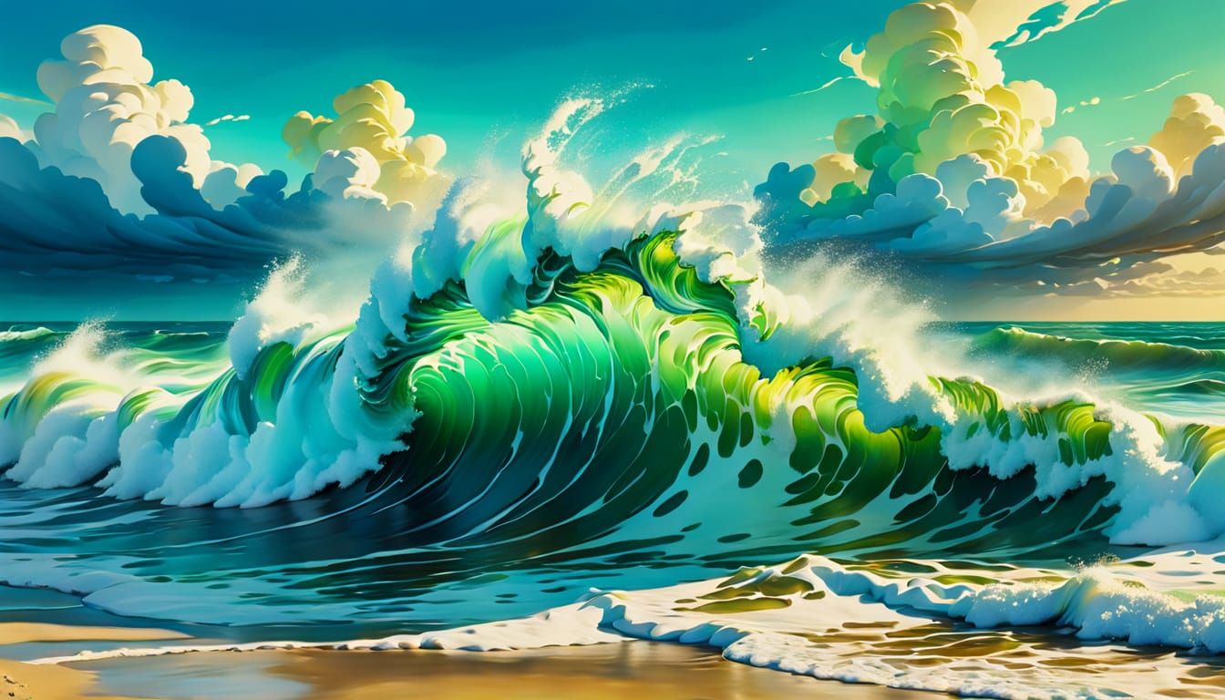 Surreal Undulating Waves in Golden Light