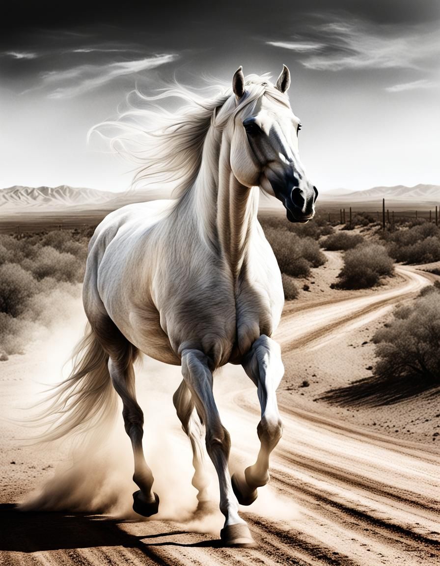 Dramatic Arabian Horse Portrait in Charcoal Style
