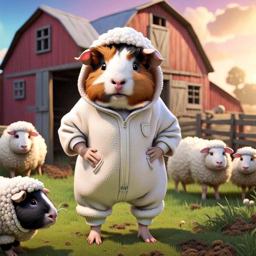 Guinea Pig in Sheep Costume: Pixar Style 3D Render