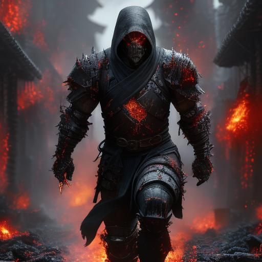 <lora:MJ6 Charred DS8:1.0> Cyperpunk Warforged Ninja assassi...