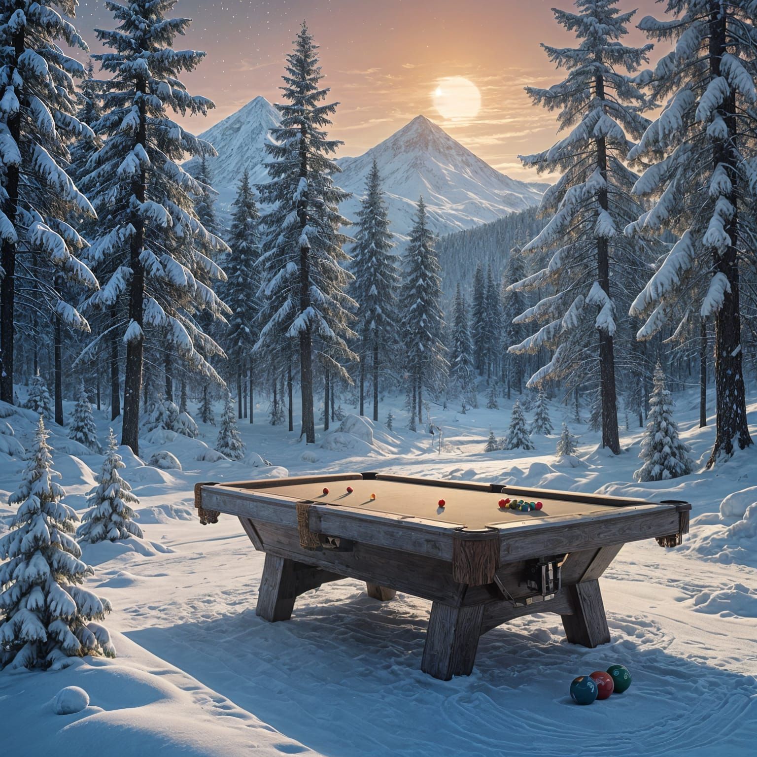 Winter Wonderland Billiards in Snowy Realism