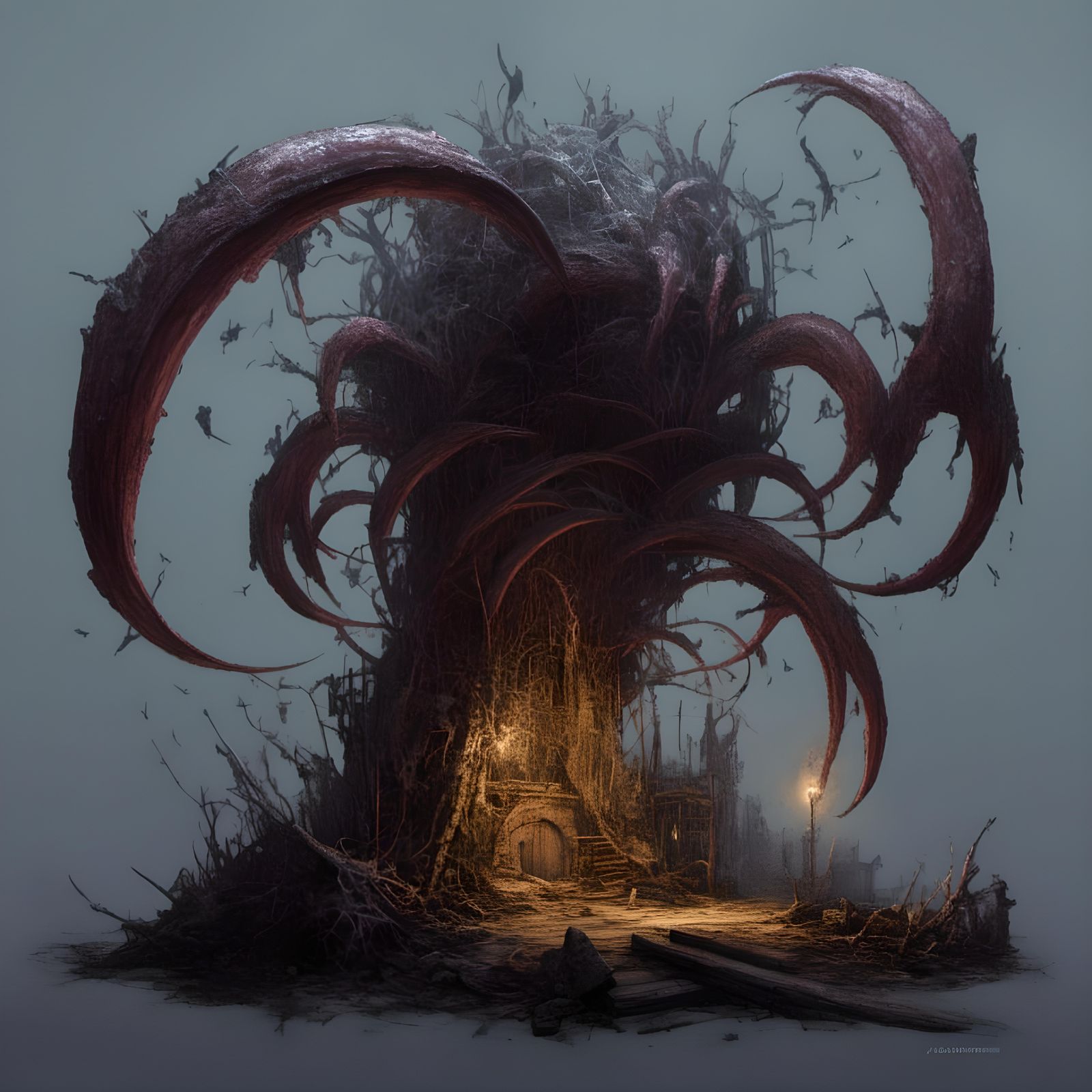 Ethereal Carnivorous Creature in Dark Fantasy Style