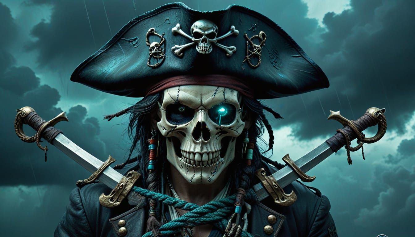 Menacing Pirate Skull Logo in Dark Fantasy Style