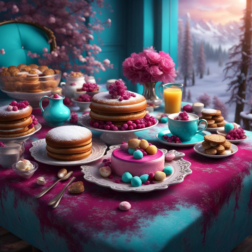 Winter Breakfast with Turquoise and Magenta Details