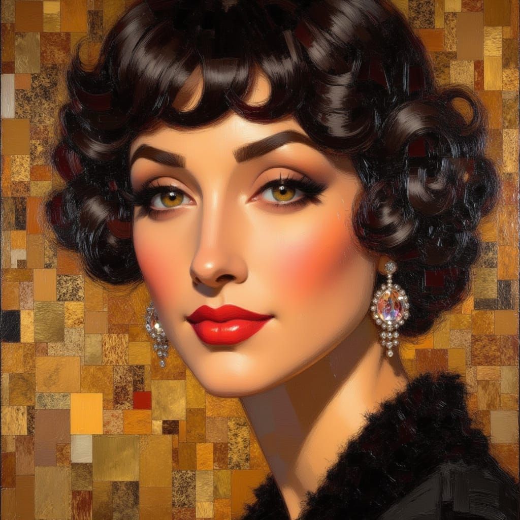 Art Deco Flapper Portrait in Oil Painting Style