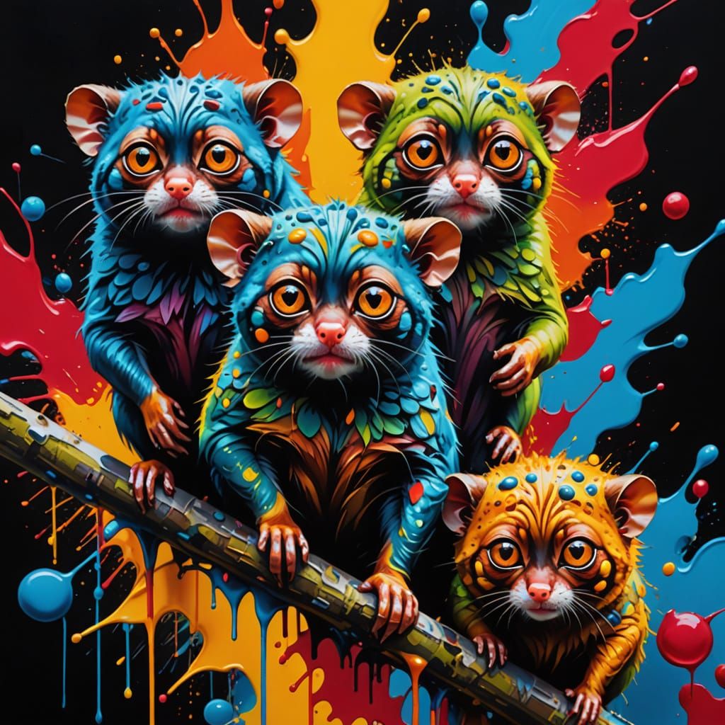 Vibrant Street Art with Tarsiers as Graffiti Artists