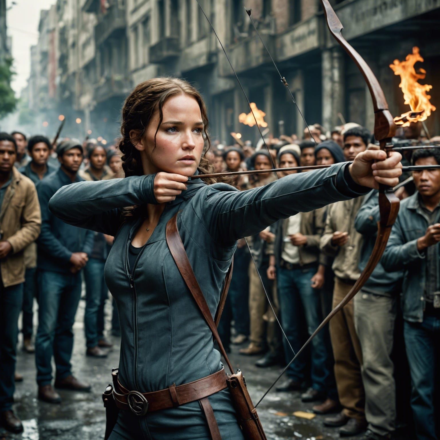 Hyperrealistic Portrait of Woman with Bow and Arrow