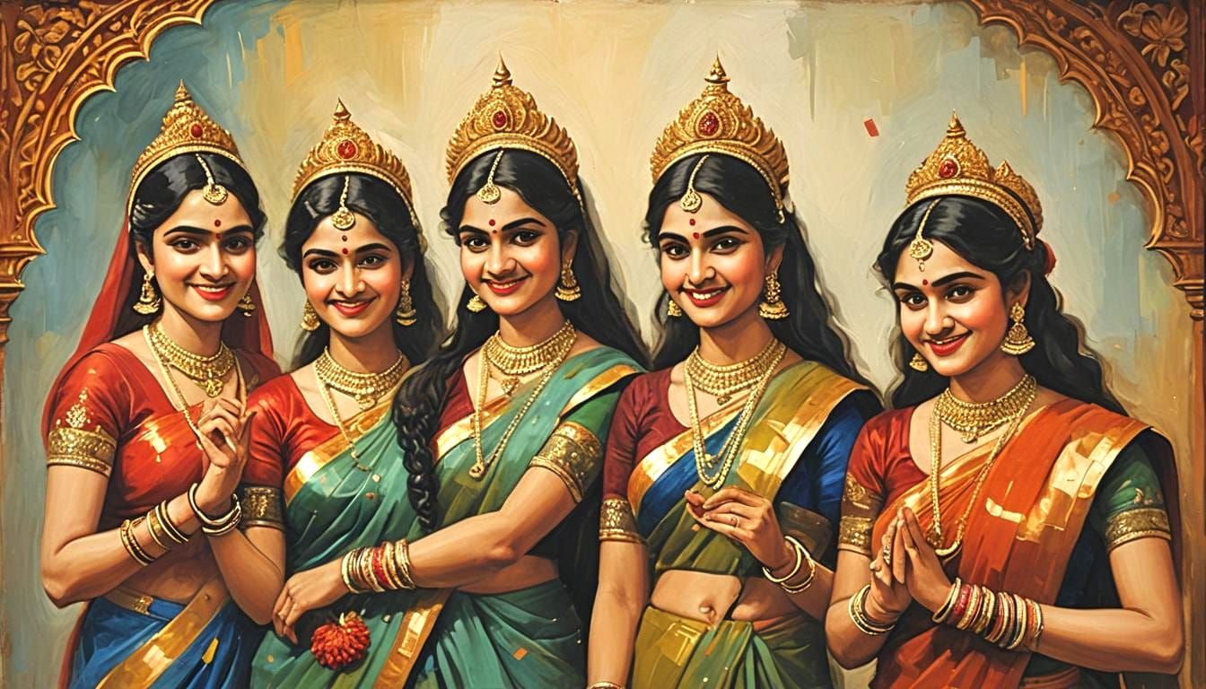 Diwali Celebration: Women in Oil Painting Style