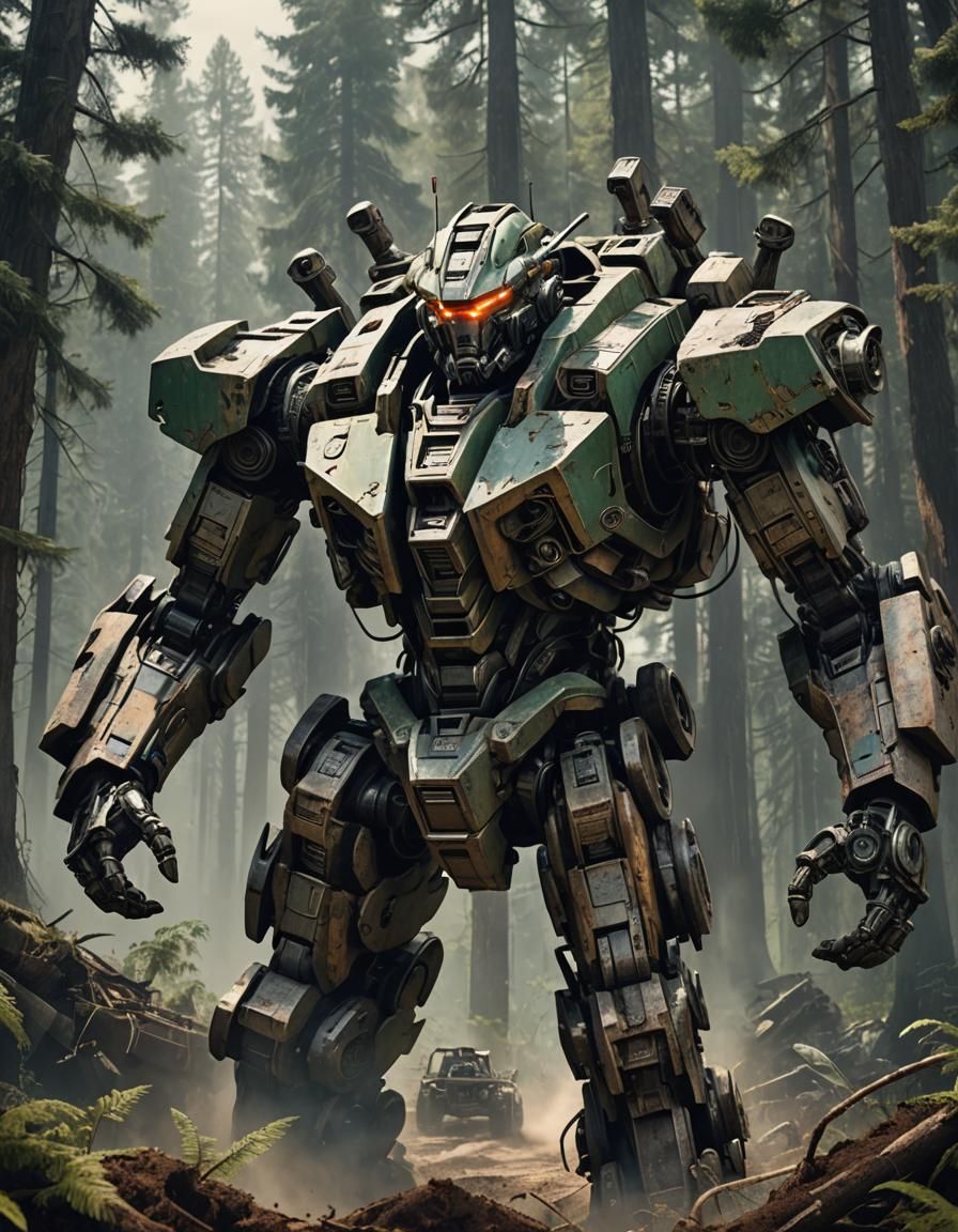 Epic Mecha Driver in Forest Landscape