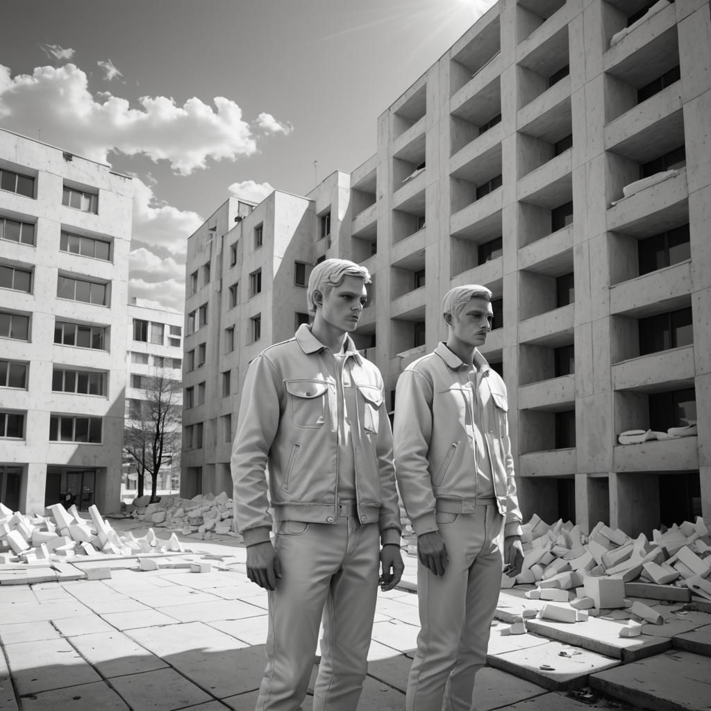 Romantic Brutalism: Serene Figures in Ambient Light