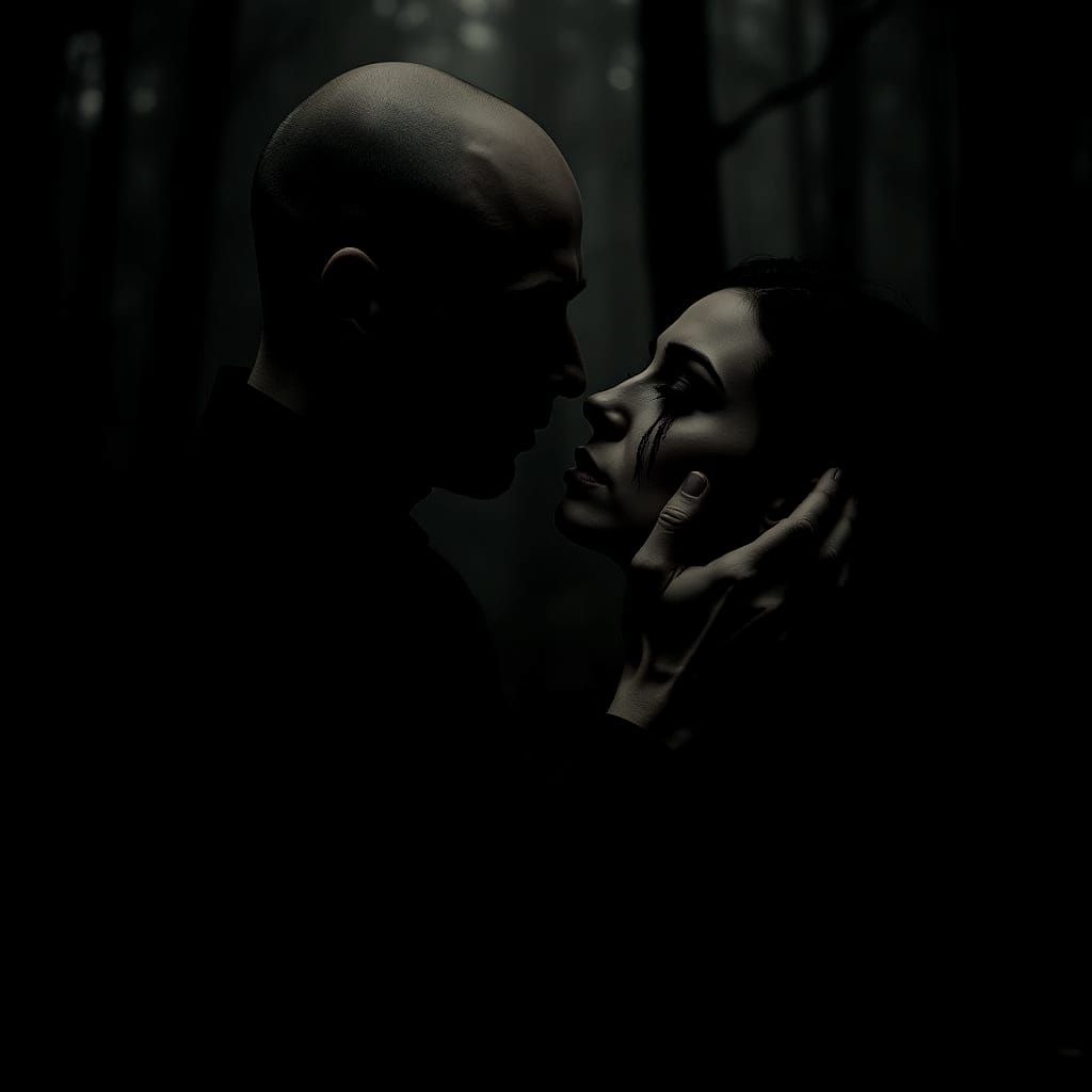 Emotional Forest Encounter in High Contrast Shadows