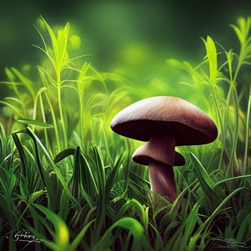 Magic Mushroom Lost in a Grassy Sea