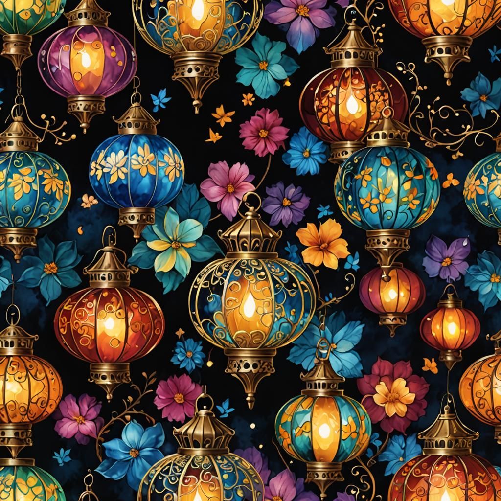 Filigree Lantern Illuminates Fantasy Scene in Alcohol Ink Ar...