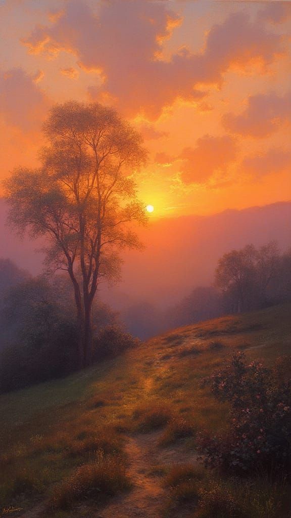 Golden Sunset Landscape with Majestic Trees