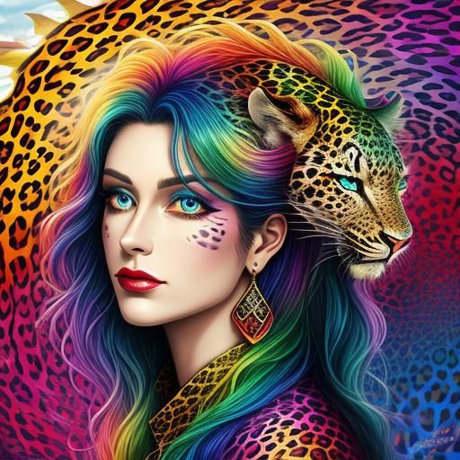 Woman with Rainbow Dragon Scales in Divine Light