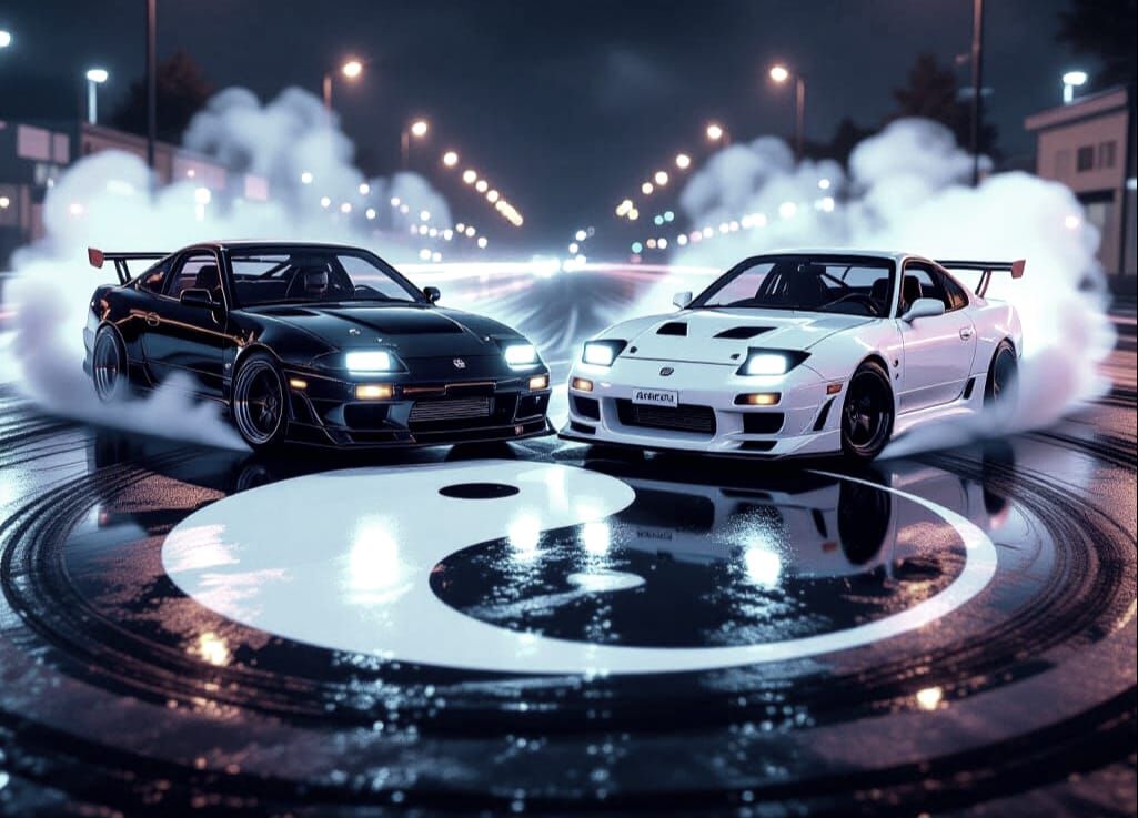 Cars Drifting in Yin Yang Circle