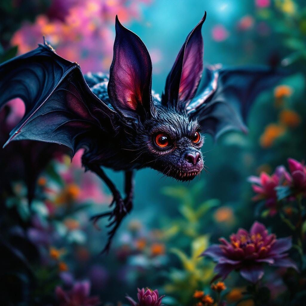 Hyperrealistic Black Bat Flower Close-Up
