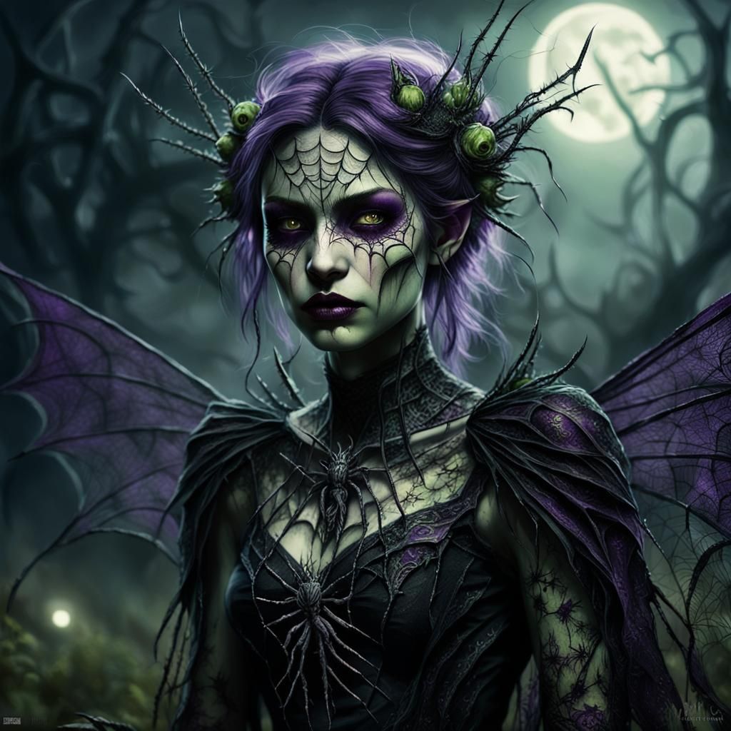 Malevolent Fairy with Dark Wings in Dark Fantasy Art
