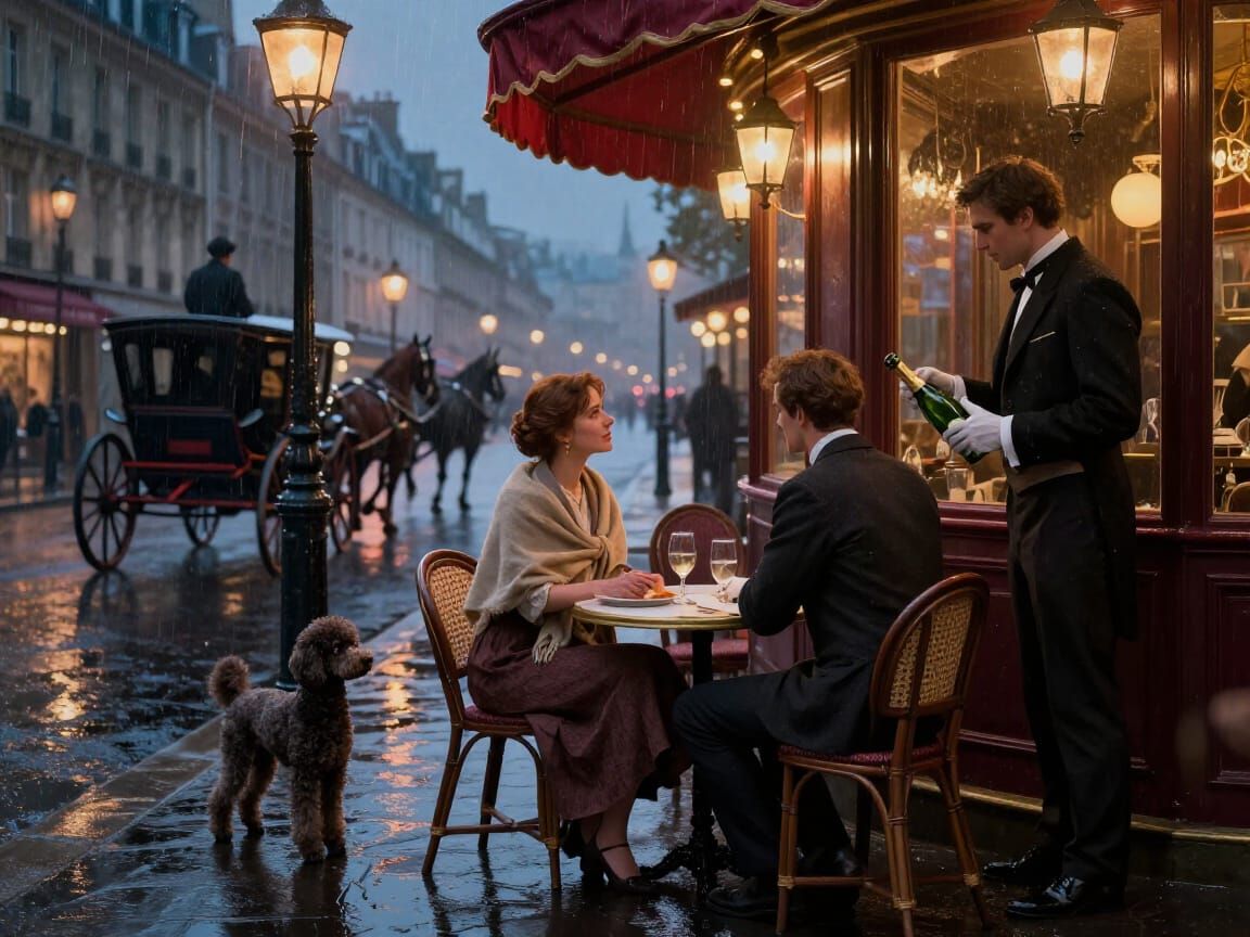 Romantic Parisian Cafe Scene in Gaslight Glow