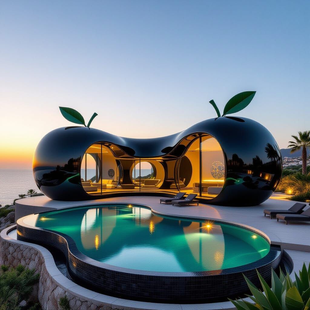 Surreal Cherry Villa on Ibiza Coast at Sunset