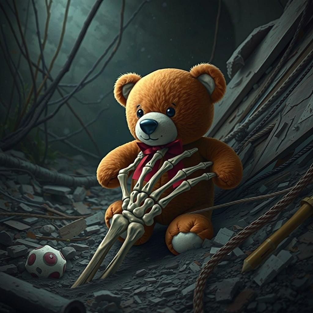Skeletal Hand Reaching for Teddy Bear