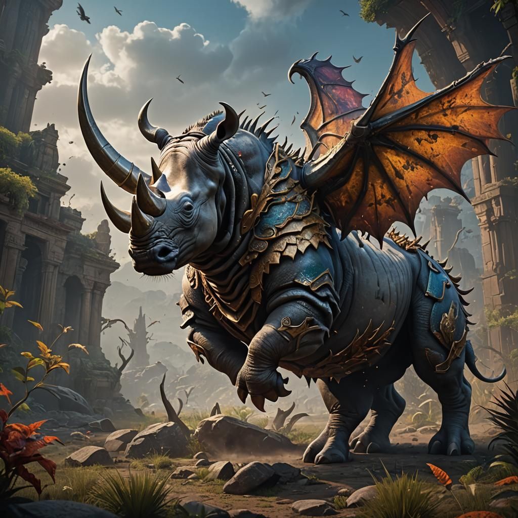 Winged Rhino with Scorpion Tail: Fantasy Art