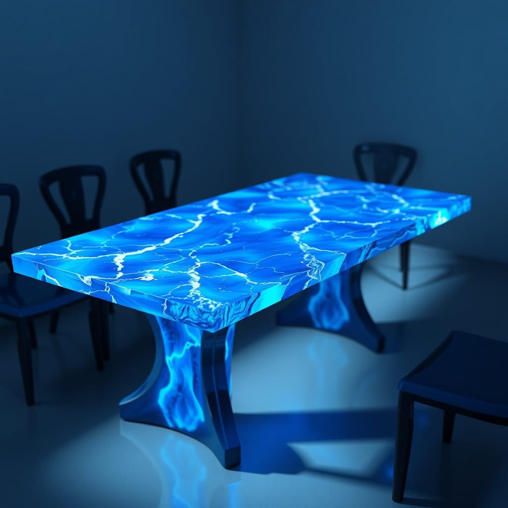 Blue Glass Table: Detailed Matte Painting