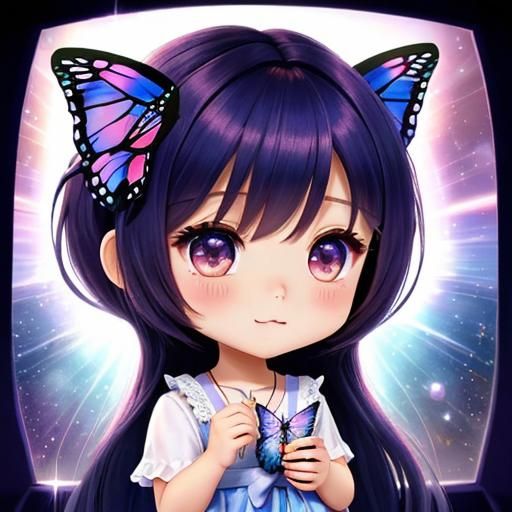 Chibi Fawn with Butterfly in Stardust Sunlight