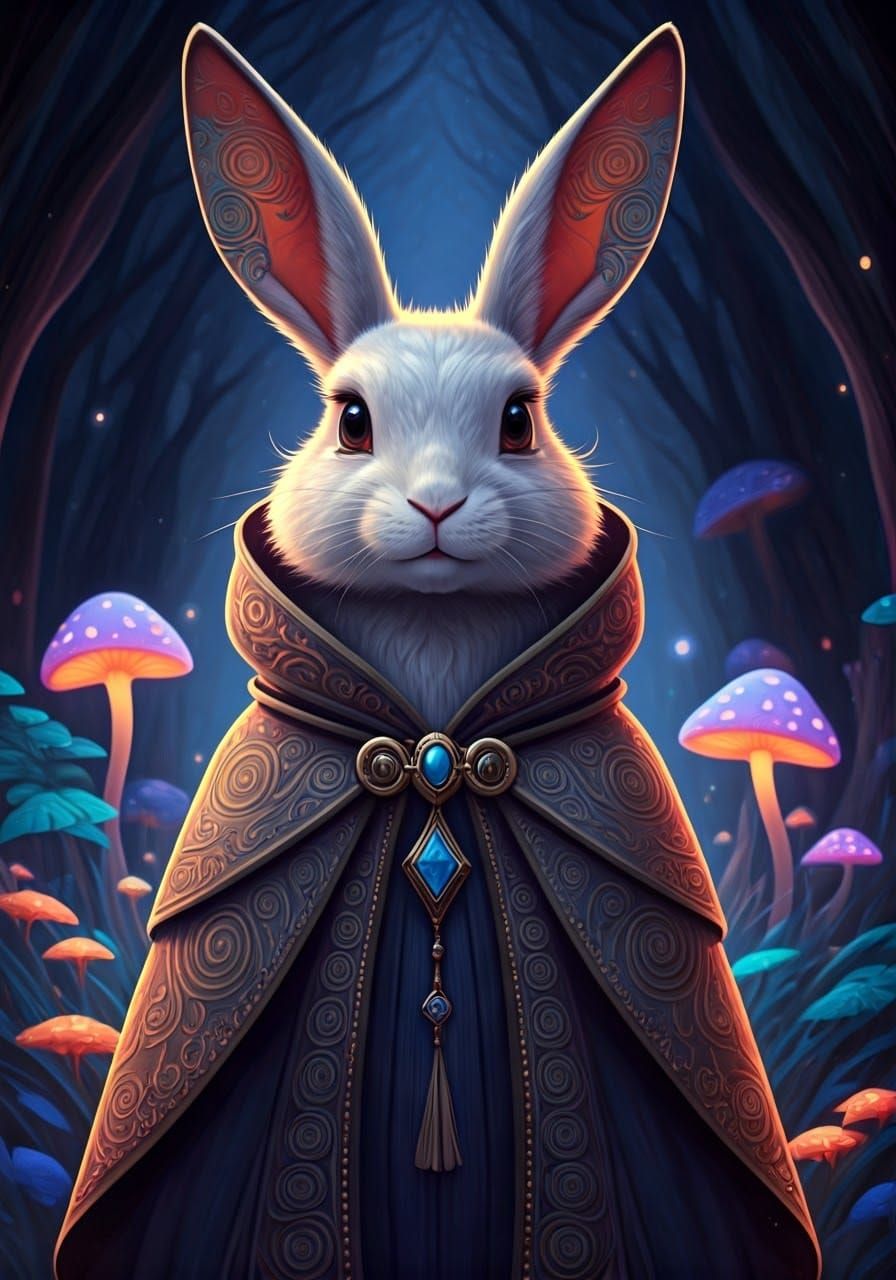 Majestic Elven Rabbit in Moonlit Forest, Anime Style