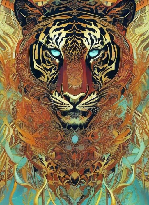 Majestic Tiger Portrait in Triadic Colors
