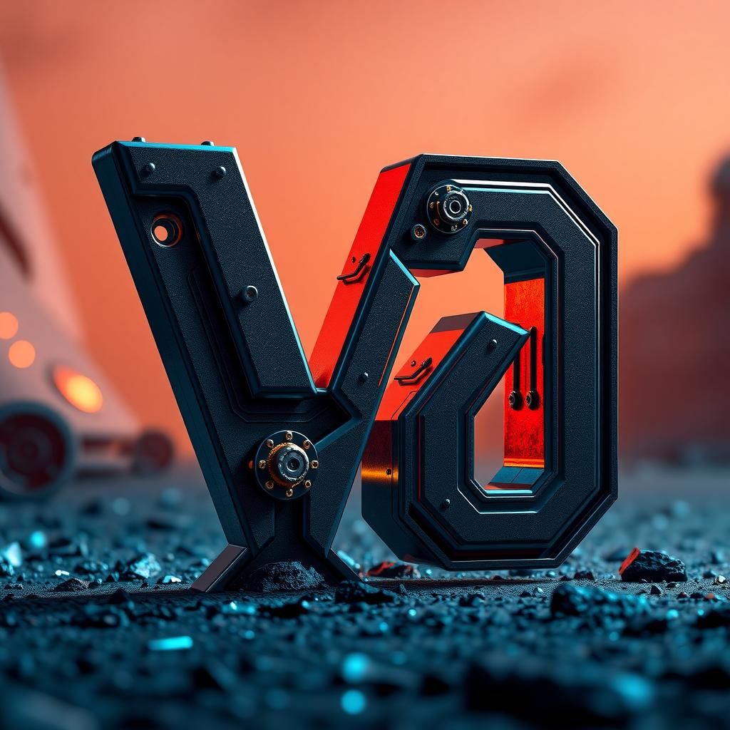 Futuristic Metallic V-20 Logo in 3D