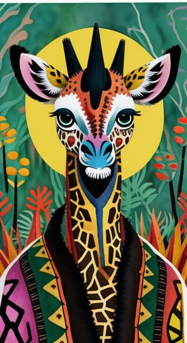 Whimsical Giraffe in Vibrant Watercolor Wonderland