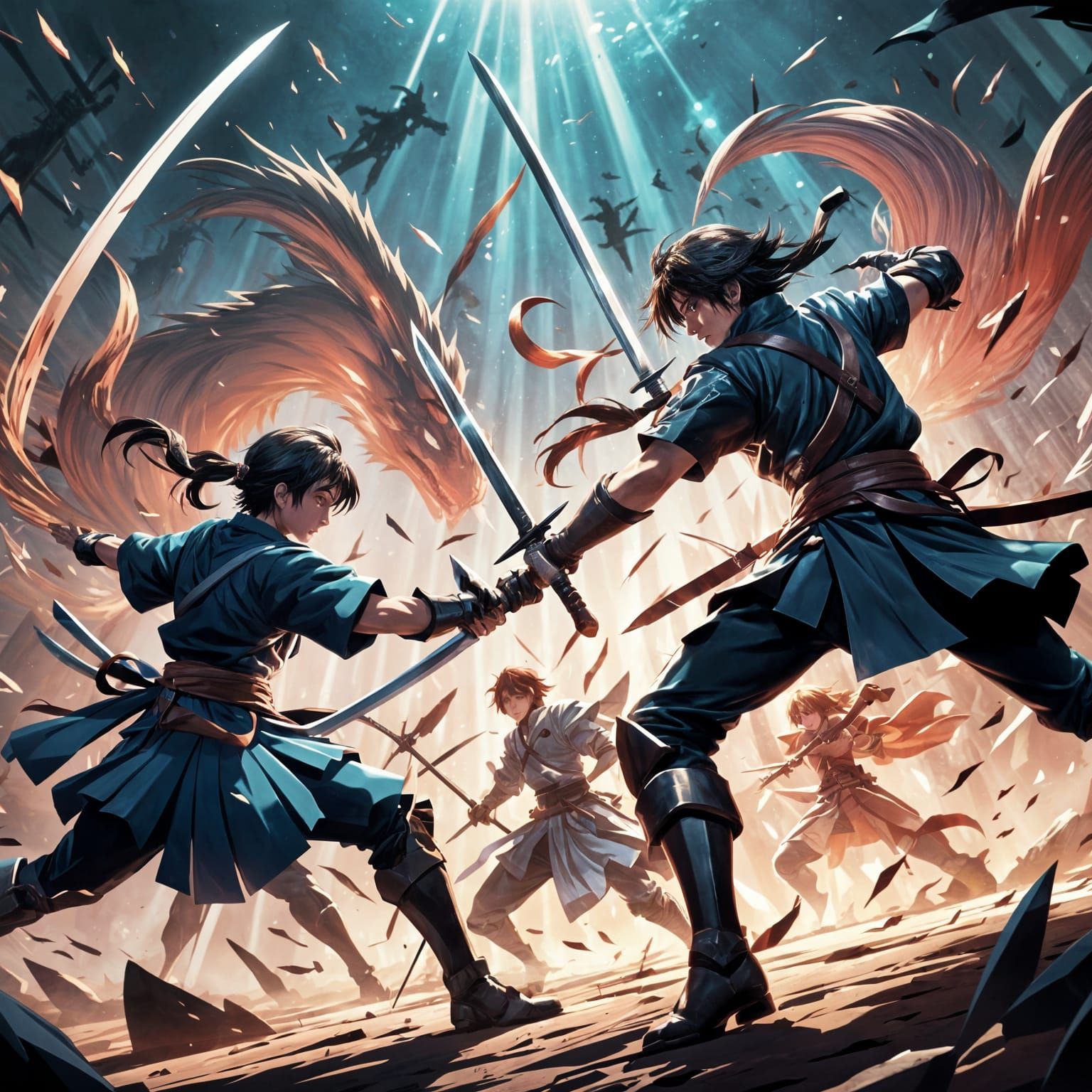 Dynamic Anime Sword Fight Scene in Studio Trigger Style