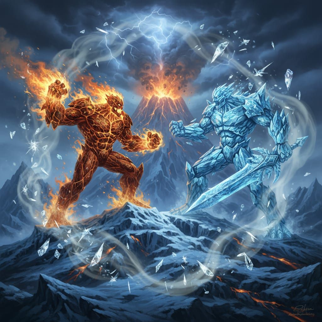 Fire & Ice Golem Battle on Volcano Top