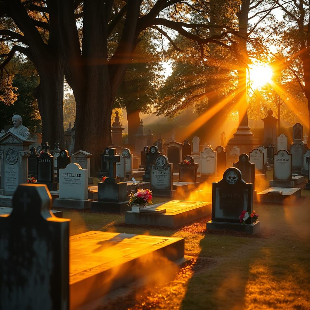 German Cemetery on All Souls' Day in Golden Hour Light