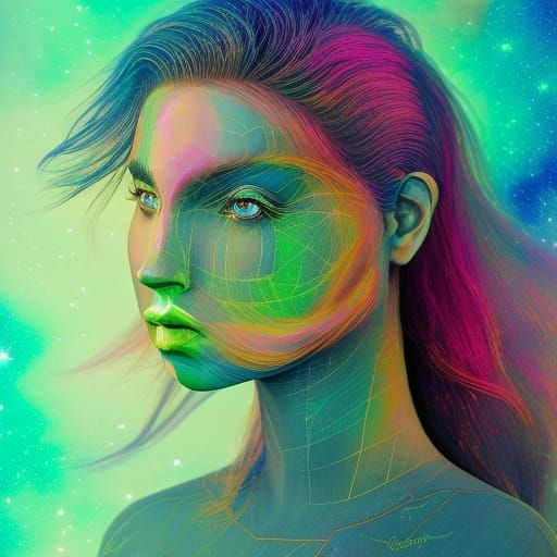 Astral Portrait of Mythical Creature in Mixed Media