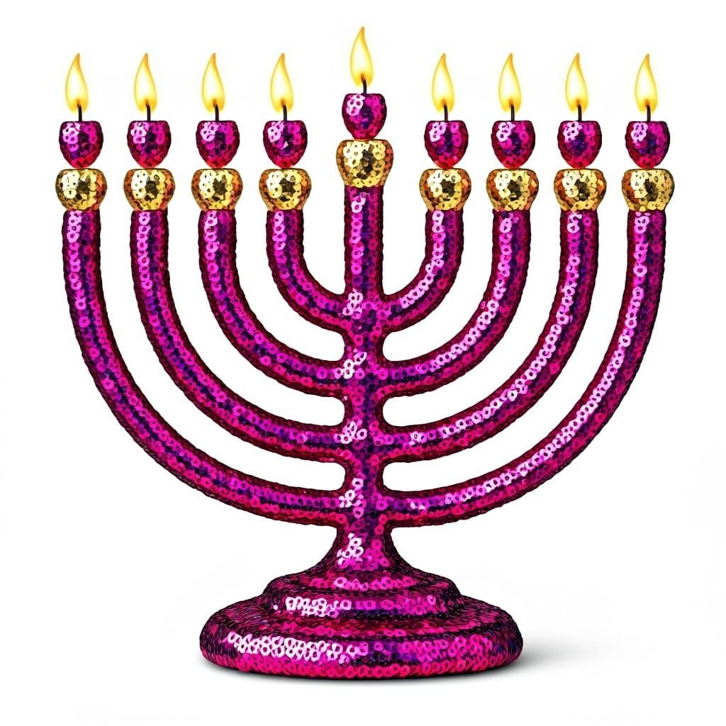 Vibrant Fuchsia Pink Chanukah Menorah in 3D Comic Book Art S...