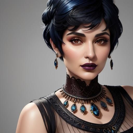 Portrait of Middle Eastern Woman with Pixie Cut