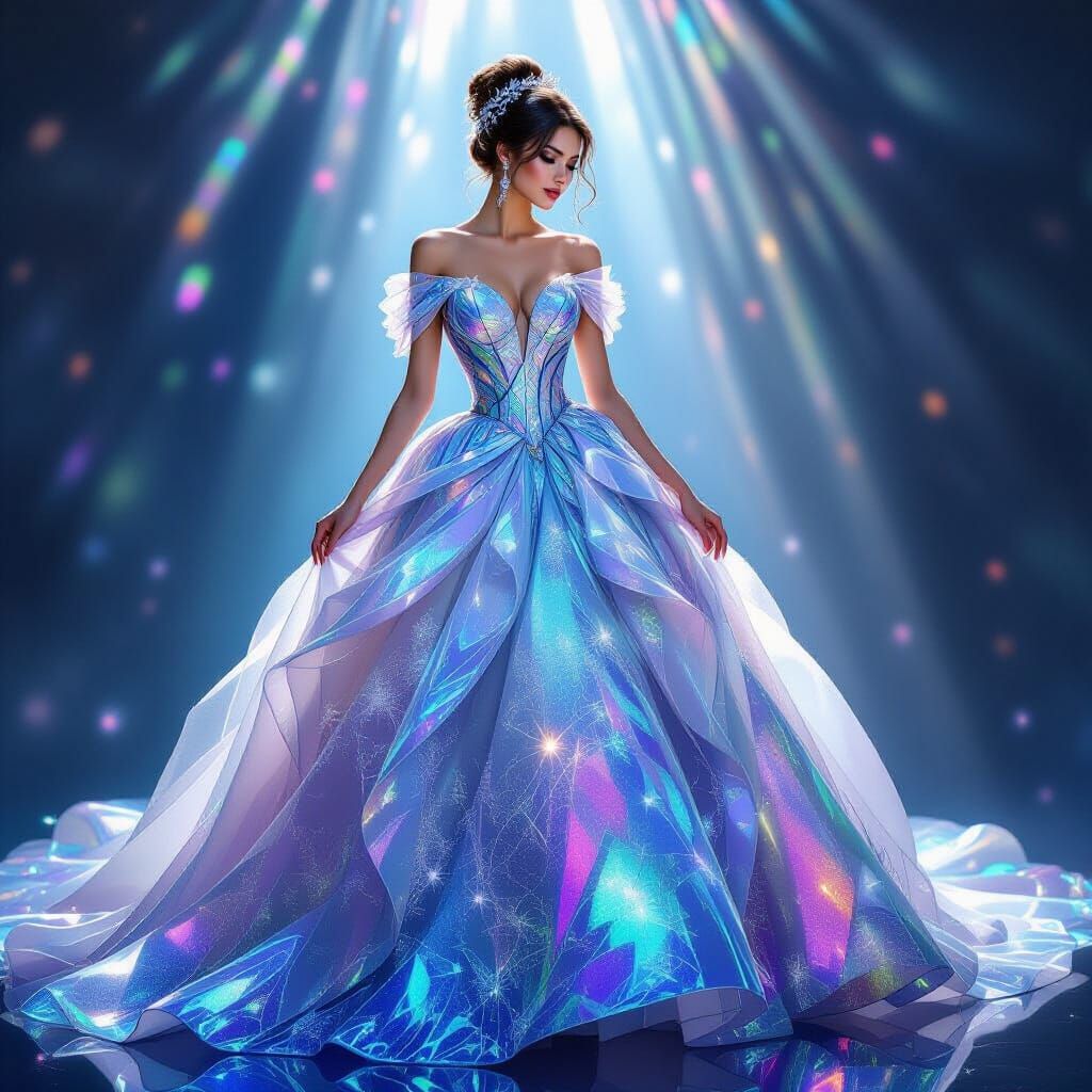 Elegant Lady in Shimmering Glass Ball Gown