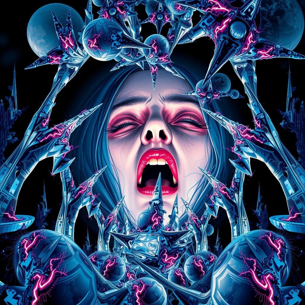 Anguished Face in Crystalline Fractal Art