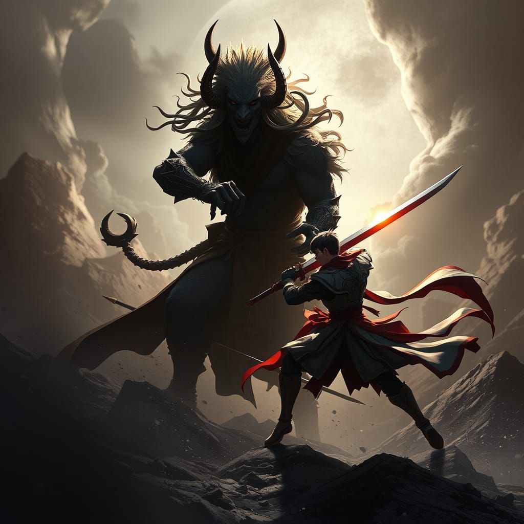 Orc vs Warrior: Anime-Style 3D Battle Scene