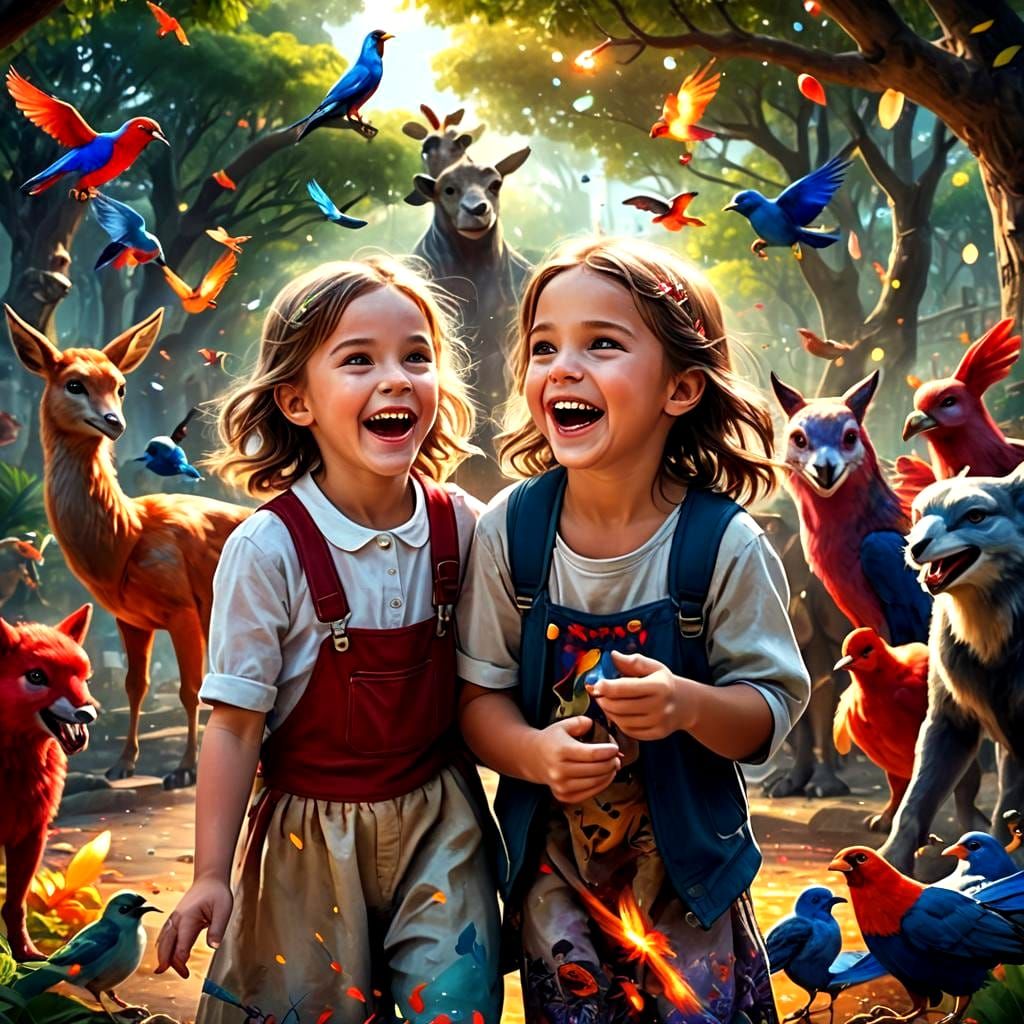 Joyful Zoo Park Scene in Detailed Matte Painting